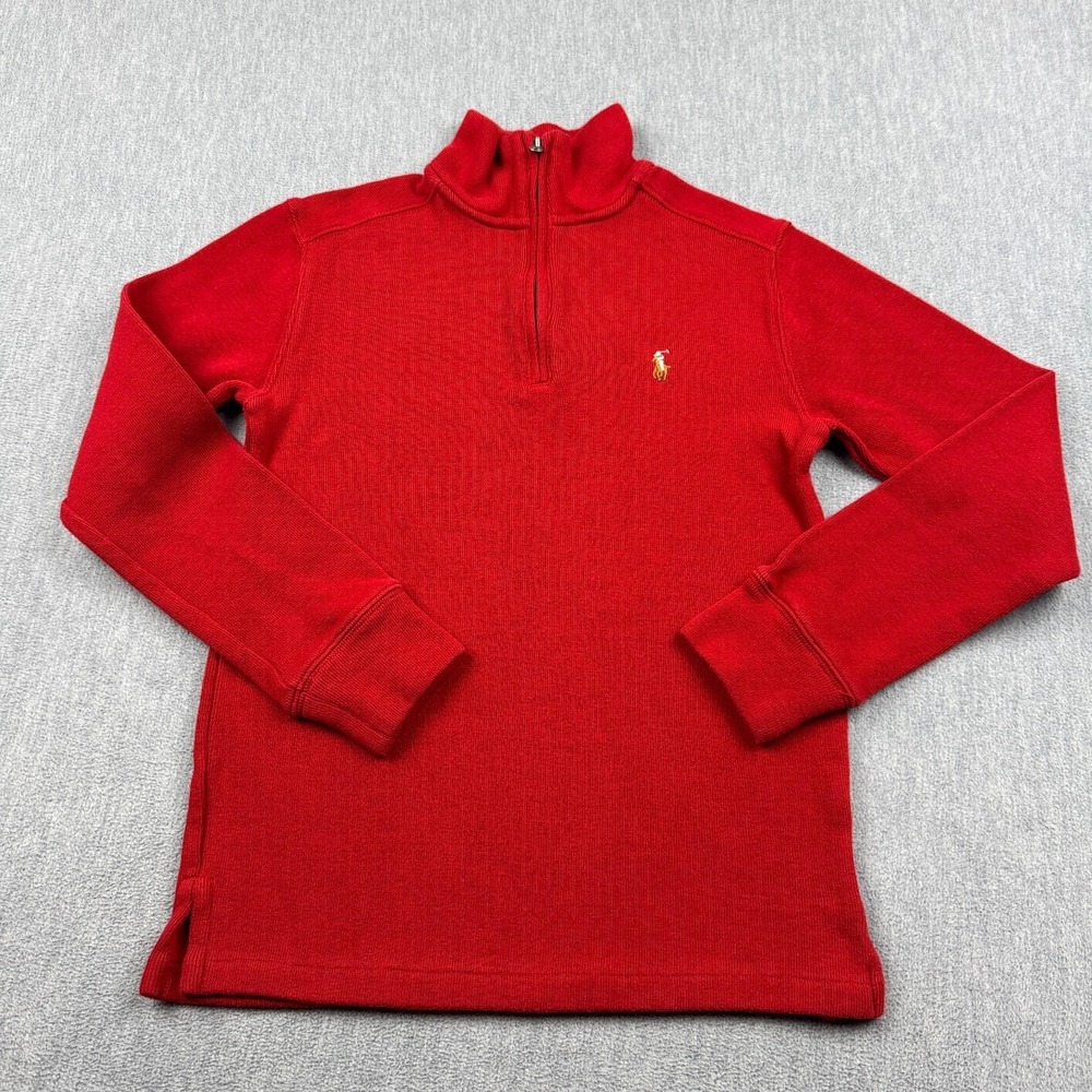Polo Ralph Lauren Sweatshirt Kids Medium 10-12 Red 1/4 Zip Flesh‎ Pony Pullover